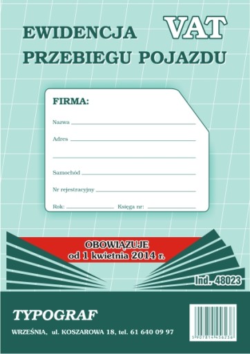 DRUK 48023 EWIDENCJI PRZEBIEGU POJAZDU (NOWA) TYP