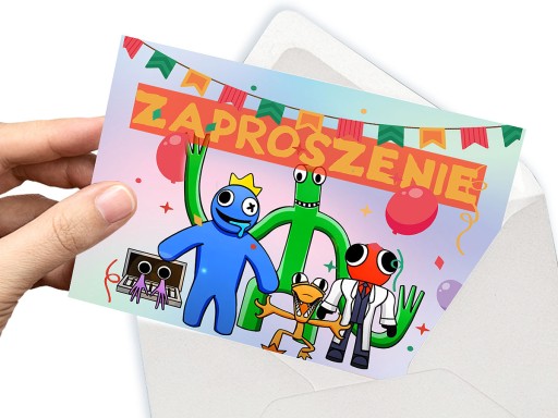 ZAPROSZENIE RAINBOW FRIENDS NA URODZINY DZIECKA + KOPERTA GRATIS
