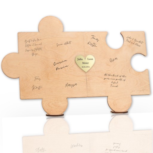 KSIĘGA GOŚCI NA WESELE duże puzzle do podpisów z grawerowanym złotym sercem