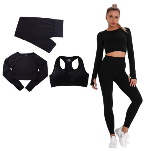 DAMSKI 3-CZĘŚCIOWY JOGA DRES FITNESS TRENINGOWY