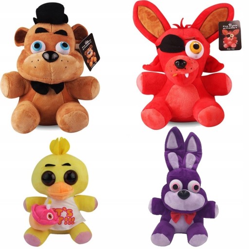 FNAF BONNIE FOXY CHICA PLUSZAK MASKOTKA 25cm 4 Szt
