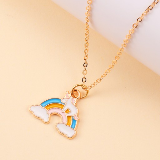 Lovely Enamel Cartoon Rainbow Unicorn Pendant