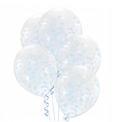 Balony z KONFETTI chrzest roczek NIEBIESKIE 5szt