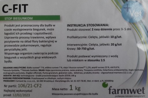 C-FIT stop biegunkom 1kg FARMWET dla cieląt krów