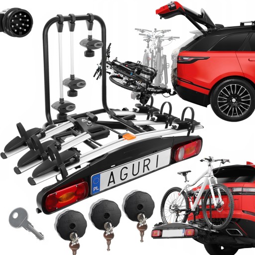 BAGAŻNIK ROWEROWY UCHWYT NA HAK AGURI ACTIVE BIKE 3 ROWERY UCHYLANY 13-PIN
