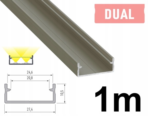 PROFIL LED SZEROKI NA 2 TAŚMY LED DUAL INOX 1M