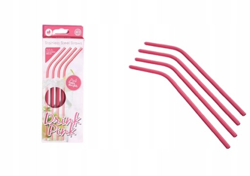 4c7a7 DRINK PINK METALOWE SŁOMKI 4 PAK