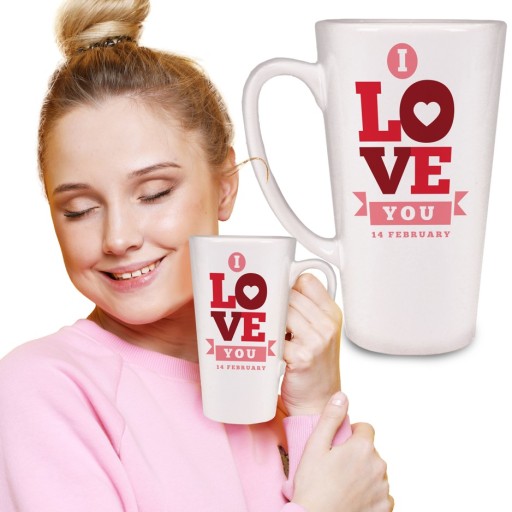 Kubek lattle na PREZENT WALENTYNKI NADRUK Love YOU 14 February