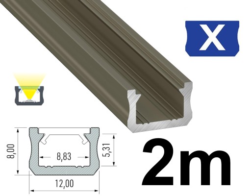 PROFIL DO TAŚM LED WĄSKI 12mm 2M TYPU X INOX
