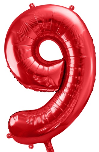 Balon foliowy Cyfra ''9'', 86cm, czerwony