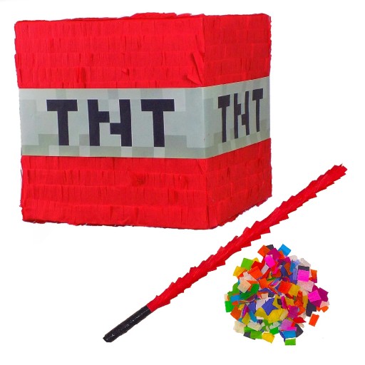 Zestaw PINIATA na urodziny minecraft czerwony TNT + kijek i konfetti 014