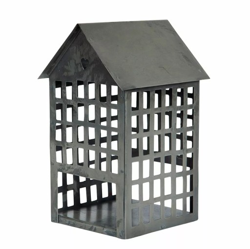 LAMPION DOMEK metalowy SREBRNY loft skandynawski 17x10cm