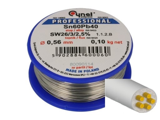 Cyna z topnikiem 0,56mm - 100g - CYNEL - SN60Pb40