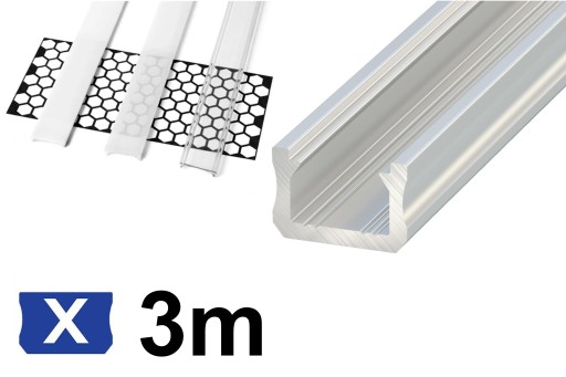 Profil do LED aluminiowy typ X srebrny 3m + KLOSZ