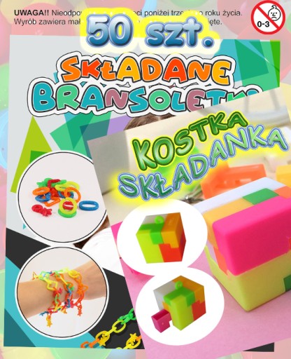 Zasyp do automatu BRANSOLETKI SKŁADANE KOSTKI wkład 45-55mm piłka 50szt