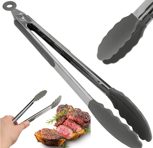 SZCZYPCE KUCHENNE STALOWE SILIKONOWE GRILL MIĘSO