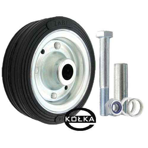 Koło kółko fi 140 mm metal guma + ZESTAW MONTAŻOWY