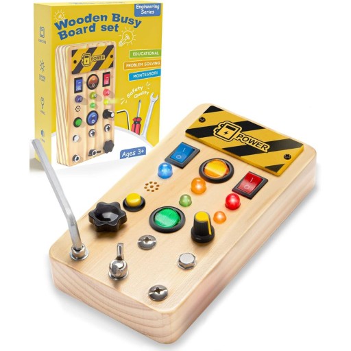 TABLICA MANIPULACYJNA MONTESSORI 21w1 SENSORYCZNA DREWNIANA EDUKACYJNA LED