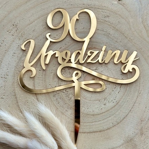 90 urodziny Topper urodzinowy 90 lat dekoracja ZŁOTE PLEXI lustro