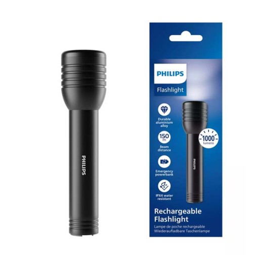 ALUMINIOWA LATARKA PHILIPS LED 1000 LM WODOODPORNA IPX4 USB C