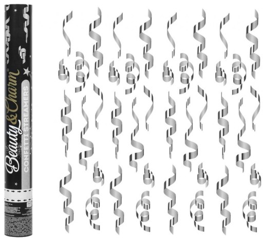 Konfetti pneumatyczne Tuba strzelająca SREBRNE SERPENTYNY Sylwester 40cm