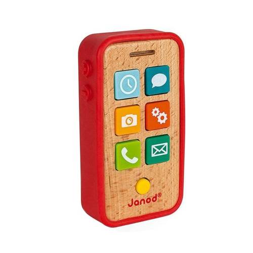 Telefon komórkowy z dźwiękami - drewniana zabawka dla dzieci 18 m+, Janod