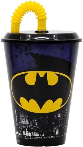 KUBEK PLASTIKOWY Z RURKĄ BATMAN