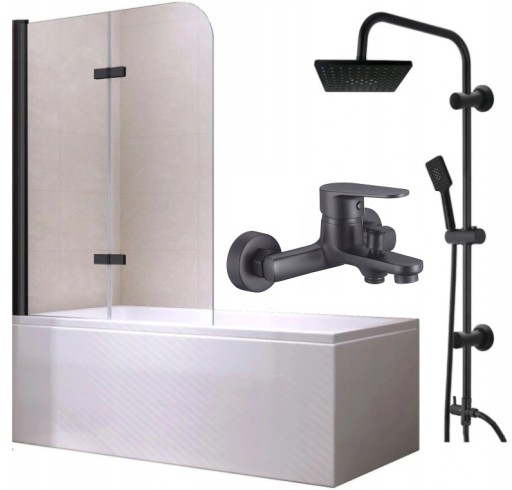 WANNA 140x70 OBUDOWA parawan CZARNY + deszczownica