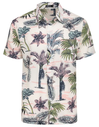 KOSZULA MĘSKA HAWAJSKA W PALMY KWIATY B1 LUŹNA 4XL