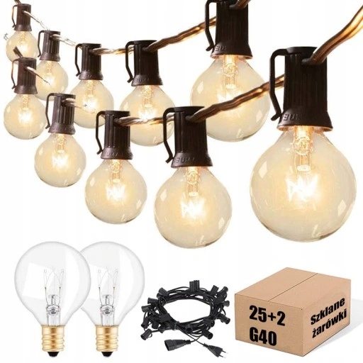 Girlanda Duże Lampki Ogrodowe 7.6M 25+2 Zewnętrzne