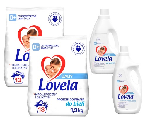 LOVELA Zestaw dla niemowlaka proszek x2 biel płyn odplamiacz