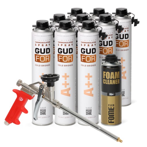 Pianka natryskowa PUR do ociepleń 850ml + pistolet teflonowy +czyścik 500ml