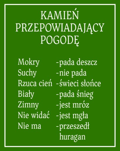 KAMIEŃ przepowiadający pogodę TABLICA znak 42x30cm