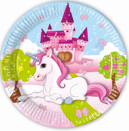 Talerzyki Jednorożec Unicorn Urodziny 20cm 8szt.