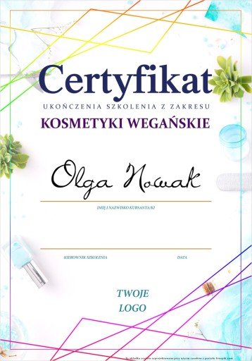 Certyfikat Dyplom Nails Blue - druk od 1 szt.