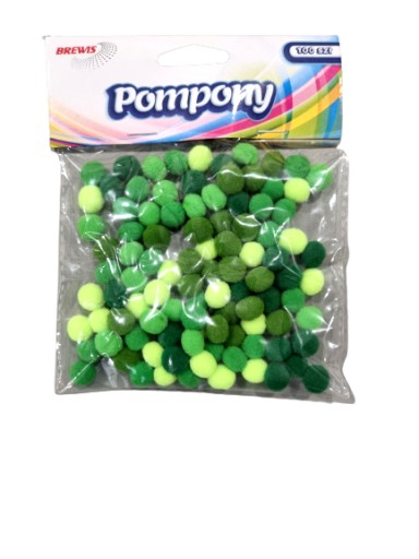 Pompony dekoracyjne zielone mix op 100 szt POM12