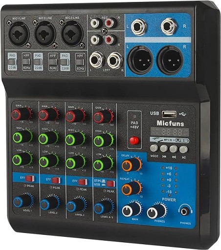 Mini mikser audio DJ Płyta dźwiękowa, 5-kanałowe 48 V z Bluetooth