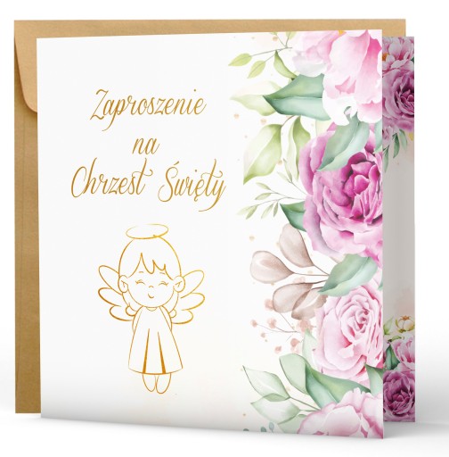 ZAPROSZENIA na chrzest z kopertą PAPIER PERŁOWY