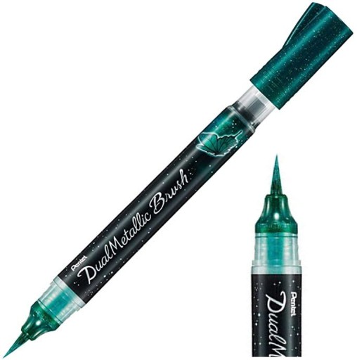 PISAK PĘDZELKOWY do kaligrafii Pentel Brush Pen Dual Metallic ZIELONY