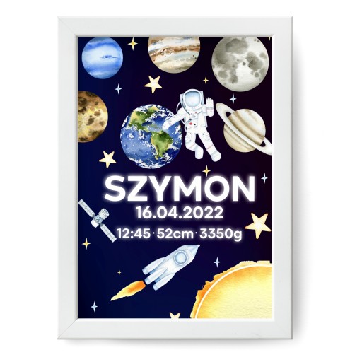 Plakat A3 imię dziecka metryczka kosmonauta słońce