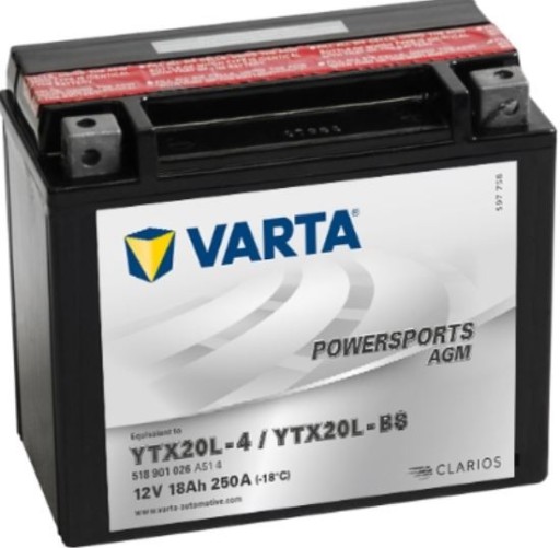 AKUMULATOR 18AH/250A 12V P+ / VARTA MOTOCYKLE AGM