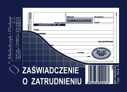 DRUK ZAŚWIADCZENIE O ZATRUDNIENIU 502-5