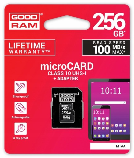 GOODRAM 256 GB micro SD XC Class 10 UHS-1+a 100MBs