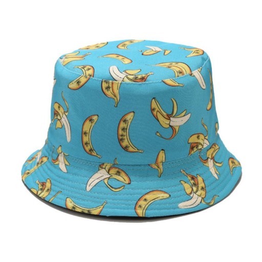 Czapka bucket hat kapelusz rybacki dwustronny turkusowy dwustronny w banany