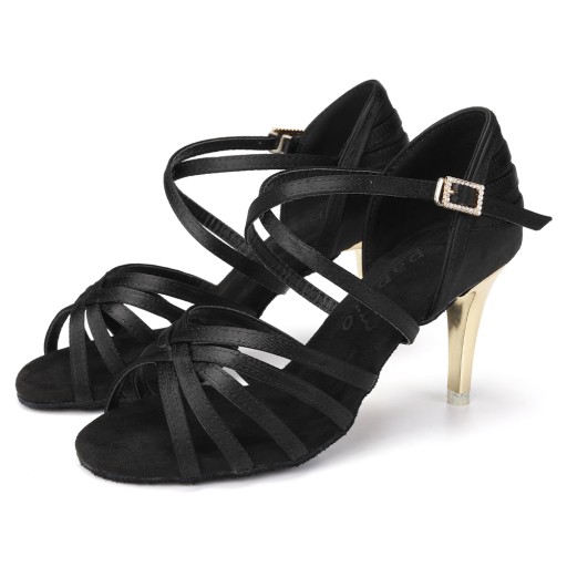 BUTY DO TAŃCA TANECZNE CZARNE - ZŁOTY OBCAS 8,5cm