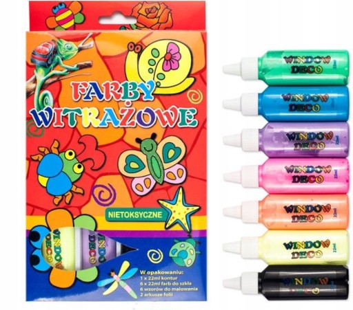 Zestaw Farby Witrażowe 22 ml x 6 Kolorów + Kontury Super Kreatywna Zabawa