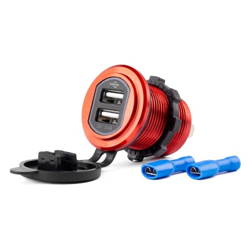 ŁADOWARKA SAM.12/24V 2XUSB DO ZABUDOWY CZERWONA