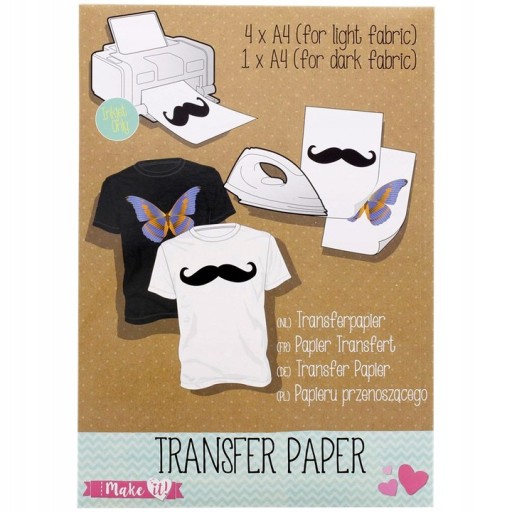 PAPIER TRANSFEROWY NAPRASOWANKA DO TKANIN A4 5 szt