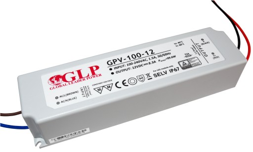WODOODPORNY ZASILACZ 12V 100W 8.3A DO TAŚM LED WODOSZCZELNY GLP GPV-100-12