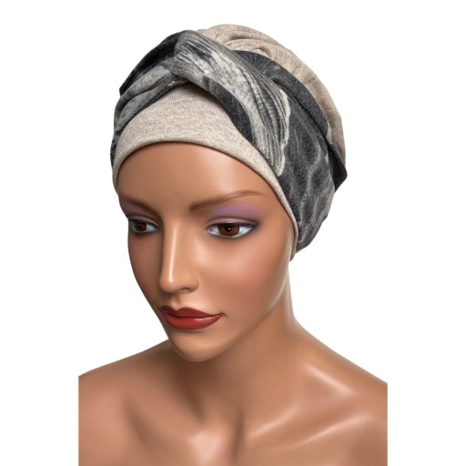 Turban Lena jasny beż sweterkowa 180 chusta jesień także po chemioterapii